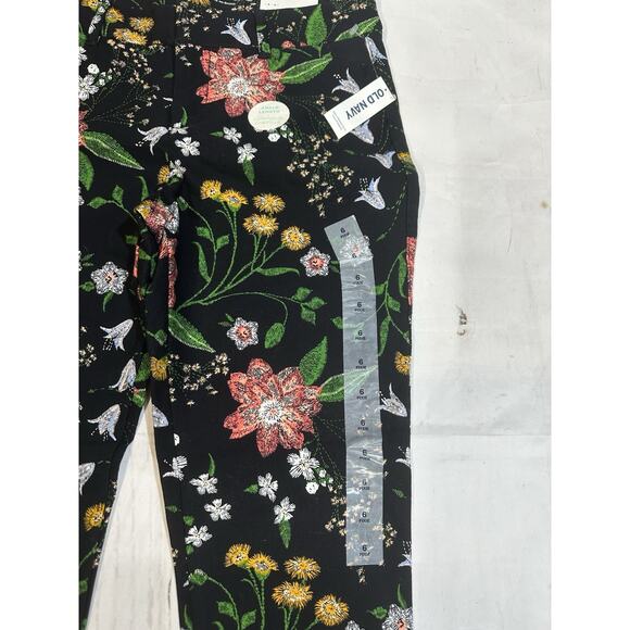 OLD NAVY Women’s Pixie Black Floral Mid Rise Skinny Pants Size 6 - Picture 2 of 8